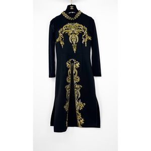 Metisu Black & Gold Embroidered Midi Formal Dress NWT Size S